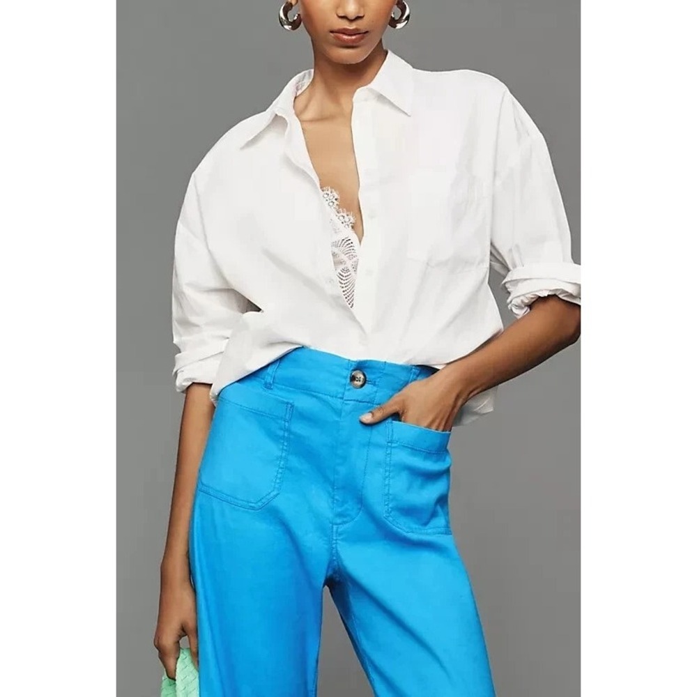 Maeve Anthropologie The Colette Wide Leg Pants Turquoise Blue High Rise Size 26 - Picture 2 of 8